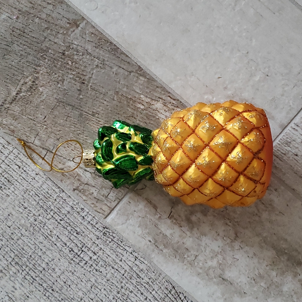 Glass Yellow Golden Pineapple Christmas Tree Ornament with Glitter